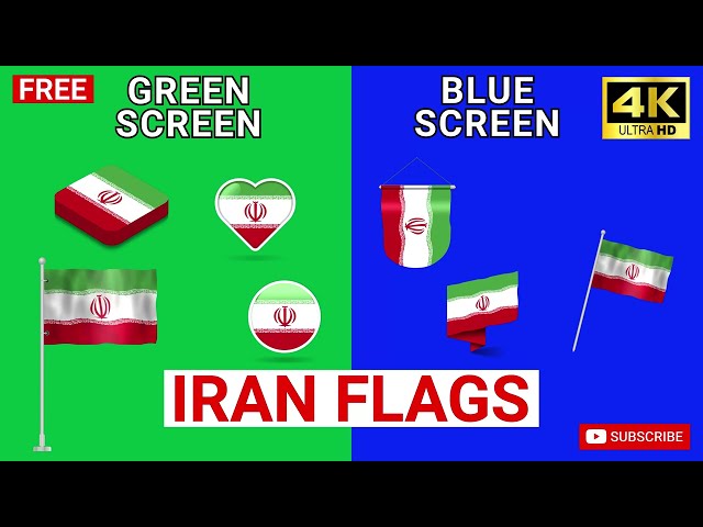 Iranian Flags 0.1 in Green and Blue Screens | 4K Resolution | Free to use