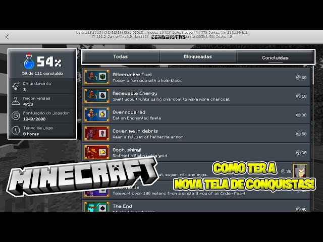 ✔️COMO RECEBI A NOVA TELA DE CONQUISTAS DO MCPE! COMO FUNCIONA A NOVA TELA NO MINECRAFT PE!