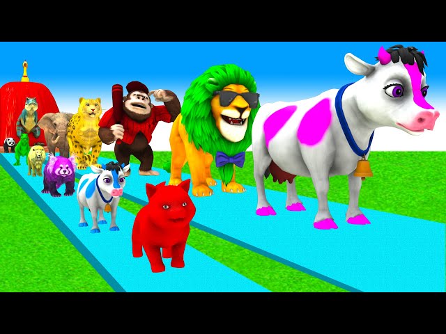 Paint & Animals Cow,Elephant,Lion,Tiger,Dog,Cat,Dinosaur,Gorilla Fountain Crossing Animal Game