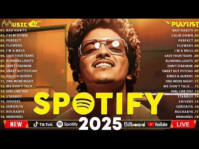 Spotify Playlist 2025 | Bruno Mars, Ed Sheeran, Maroon 5, Taylor Swift, Dua Lipa, Shawn Mendes