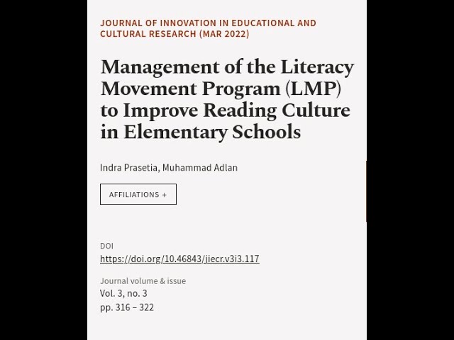 Management of the Literacy Movement Program (LMP) to Improve Reading Culture in Eleme... | RTCL.TV