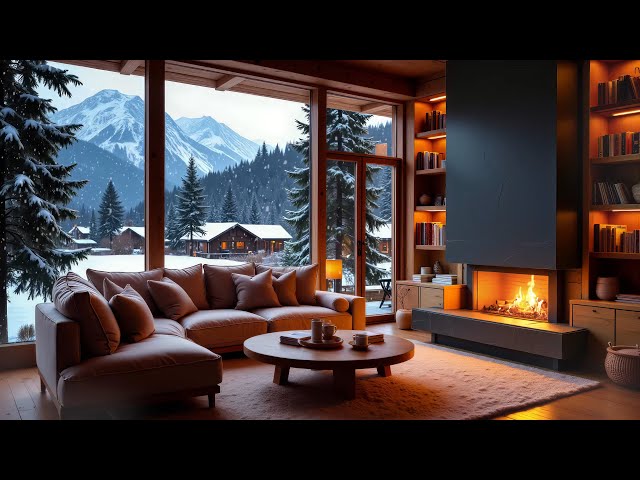 Cozy Winter Cabin Ambience 🎹 Warm Piano Music 🔥 Crackling Fireplace to Relax, Study, Work