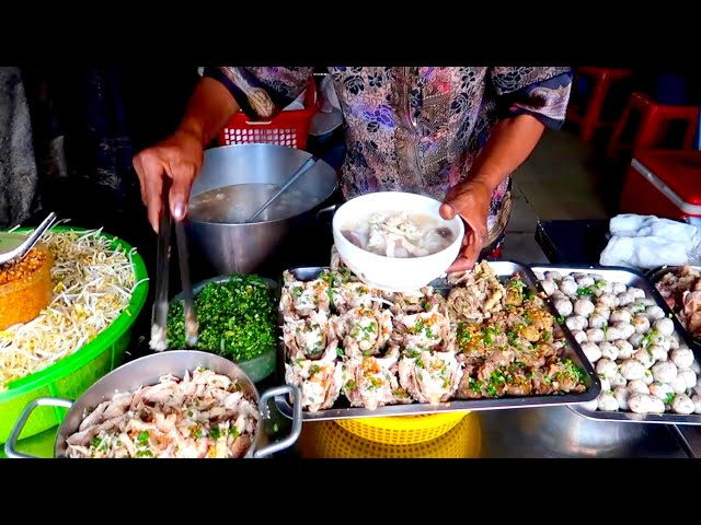 3 Classic Cambodian Dishes: Mixed Fish Meat Porridge, Sticky Rice Cake, and Pig's Foot Cakes