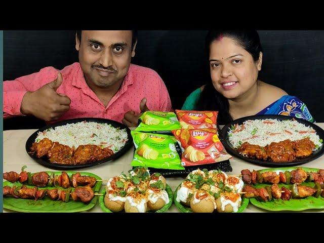 Four different food eating challenge || Chicken Satya chicken kosha fried rice dahi fuchka lays