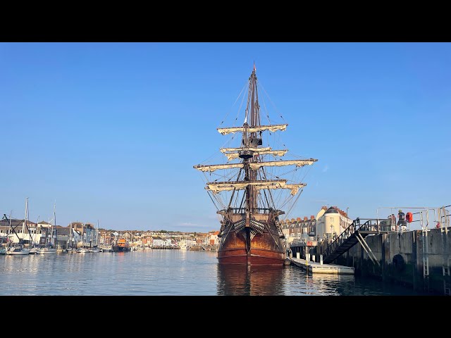 Spanish Galleon Ship Replica El Galeon leaving Weymouth Harbour in Dorset