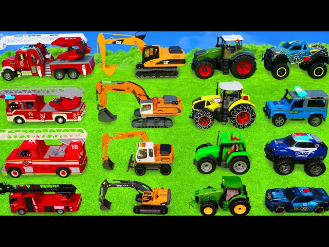 Excavator, Tractor, Fire Trucks & Police Cars for Kids