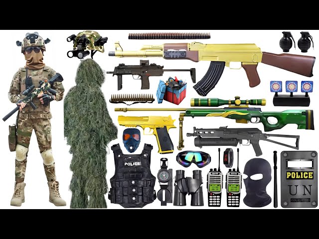 Special Forces Military Toy Gun Set Open Box, AK47 Rifle, UZI Submachine Gun, AWM Sniper Gun, Glock