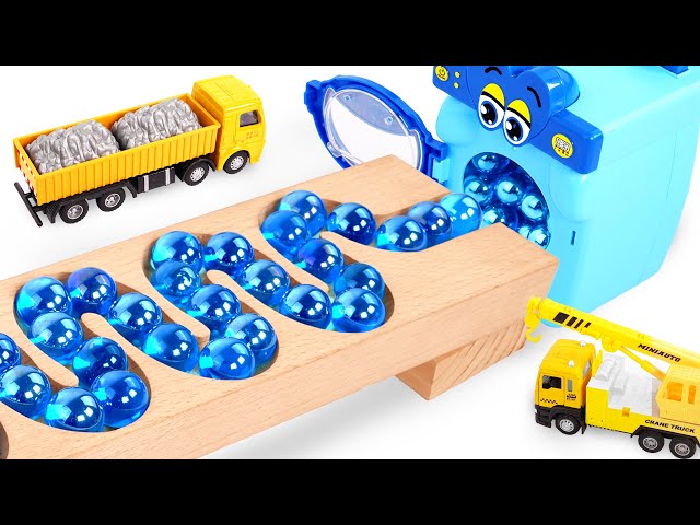 Marble Run ASMR Race ☆ HABA Slope & Dump Truck Excavator Ambulance Forklift Garbage Truck Tractors18