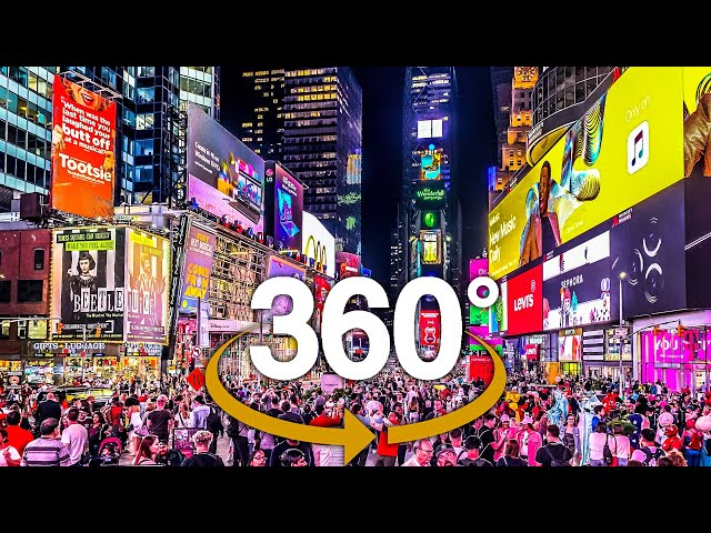 4K 360° New York City: Evening Walk to Times Square - 42nd Street from Columbus Circle