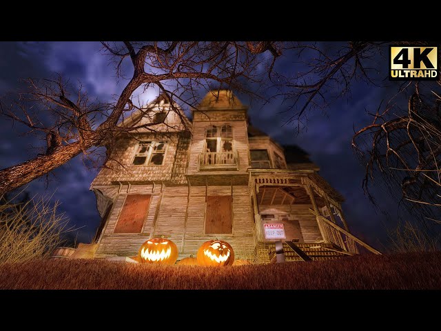 4K Cinematic Halloween Ambience 🎃🔥 A night in a haunted house (horror ambience, haunted house tour)