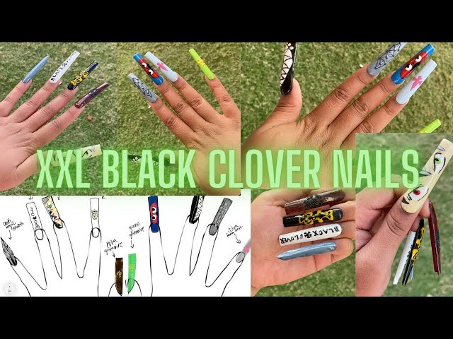 XXL KAWAII BLACK CLOVER NAILS | WATCH ME WORK | 24th BDAY NAILS | FREEHAND NAIL ART