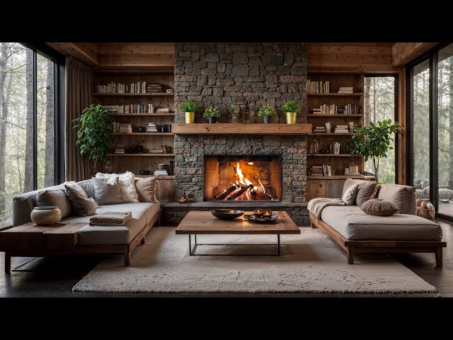 Cozy Rainy Day Retreat in the Woods | #relax #fireplace#stressrelief #rain #lofi #relaxingmusic