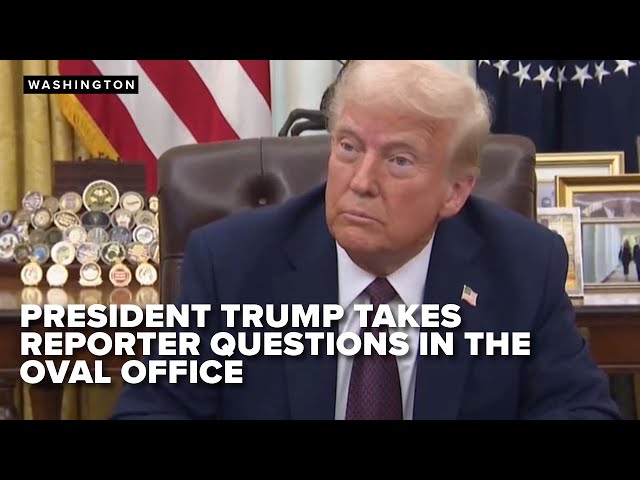 President Trump takes reporter questions in the Oval Office