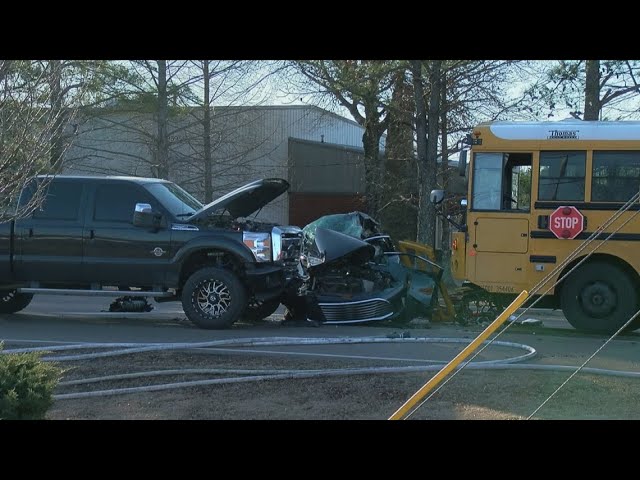 1 boy, 2 adults injured in 3-vehicle crash involving school bus in Cordova