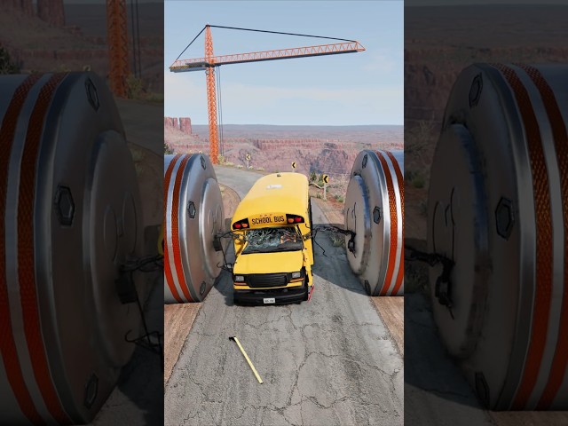 Racing Cars & School Bus vs Chained Hydraulic Crush - BeamNG.Drive