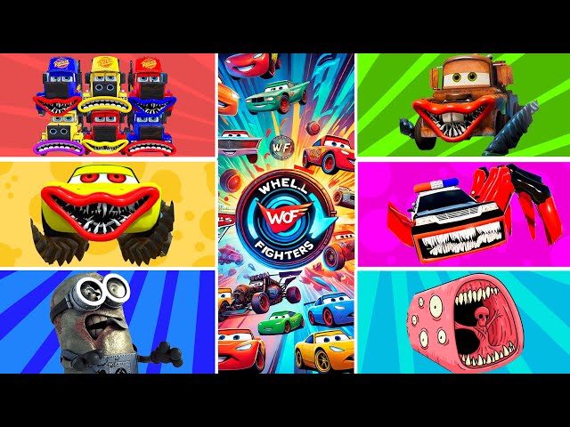 Epic Battle of Cars Characters 🎯Six Headed Fura Eater , McMater Exe, Spider McQueen , Scary Minions