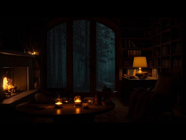 🔴 Cozy Reading Nook w/ Fireplace and Gentle Rain Night Ambient in the forest helps to focus & relax