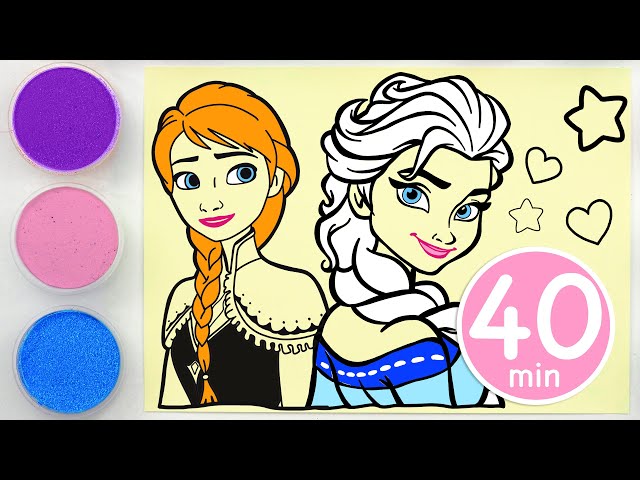 Sand painting princess Frozen Elsa Anna + more coloring children’s videos