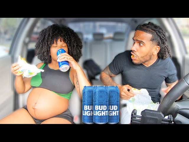 DRINKING "BUD LIGHT" WHILE PREGNANT TO SEE HIS REACTION...