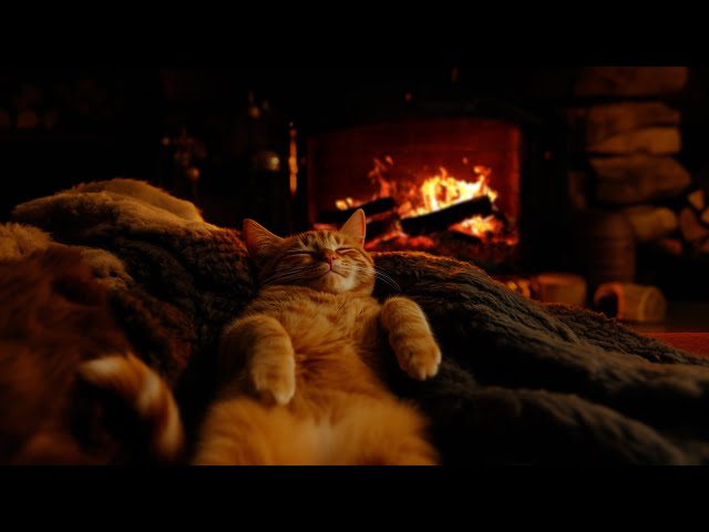 Ginger Purring Cat Fast Asleep by the Fireplace ASMR 😴