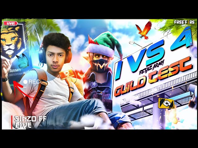 GUILD TEST 1vs4 + FACECAM REACTION FREE FIRE LIVE WITH SINZO FF 🎈free fire  #shorts