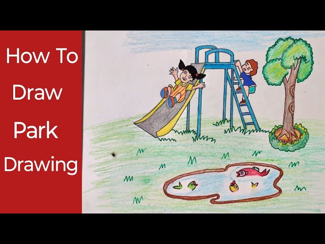 How To Draw A Kid's Playground | How To Draw Park Drawing | Children Park Drawing | Park Drawing |