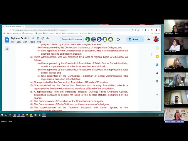 Connecticut Educator Preparation and Certification Board Bylaws Subcommittee Meeting - 12/2/24