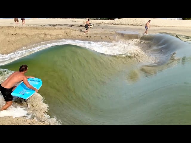 River breaks form GLASSY weird waves !!! RAW FOOTAGE