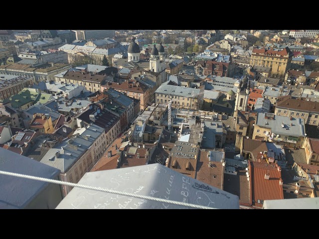 View from Lviv City tower (ratusha) 4K UHD