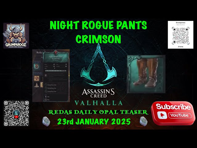 REDAS DAILY OPAL TEASER NIGHT ROGUE PANTS CRIMSON 23/1/2025 Assassin's Creed Valhalla