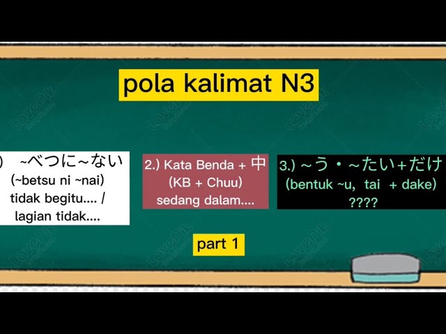 yuk belajar pola kalimat N3 ~betsu ni ~nai , KB+chuu , dan ~U, tai + dake dalam bahasa jepang #part1