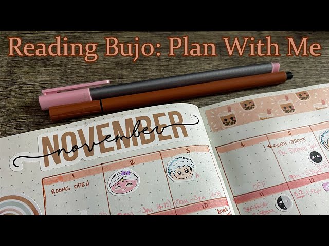 Reading Bujo | Plan With Me: Peach Boba Theme (November 2021) [CC]