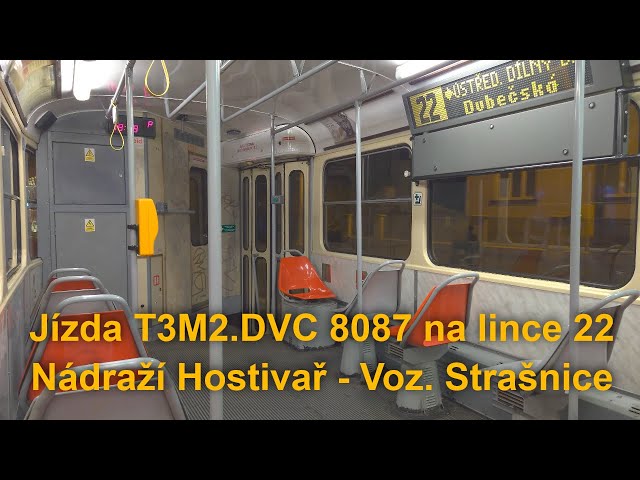 Jízda T3M2-DVC 8087 na lince 22 z Nádraží Hostivař na Vozovnu Strašnice, 14.11.2022