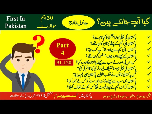 30 General Knowledge Questions and Answers about First in Pakistan Part 4 CSS,PPSC,NTS,FPSC,PMA,PMS