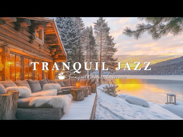 February Jazz In Lake Side | Snowy Sunset Jazz Escape on the Lakeside Balcony to Working, Relaxing