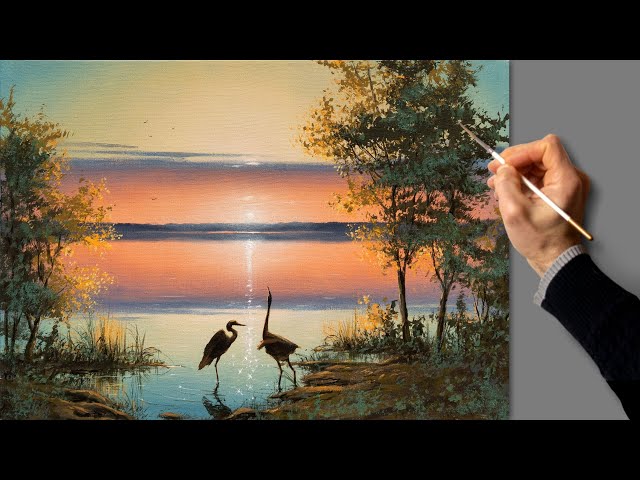 👍 Acrylic Landscape Painting - Meeting at Sunset / Easy Art / Drawing / Satisfying Relaxing / Kunst