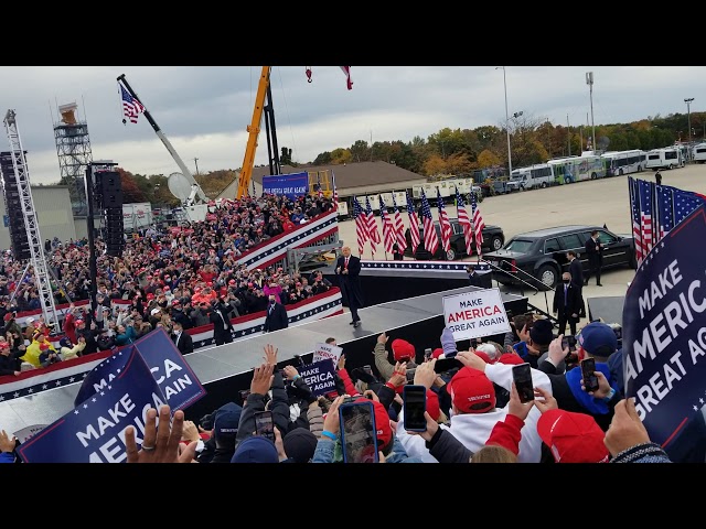 Trump Rally Muskegon Michigan 2020 - President Trump enters the rally.