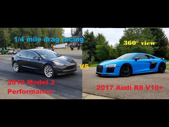 Tesla Model 3 Performance M3P vs 2017 Audi R8 V10  plus