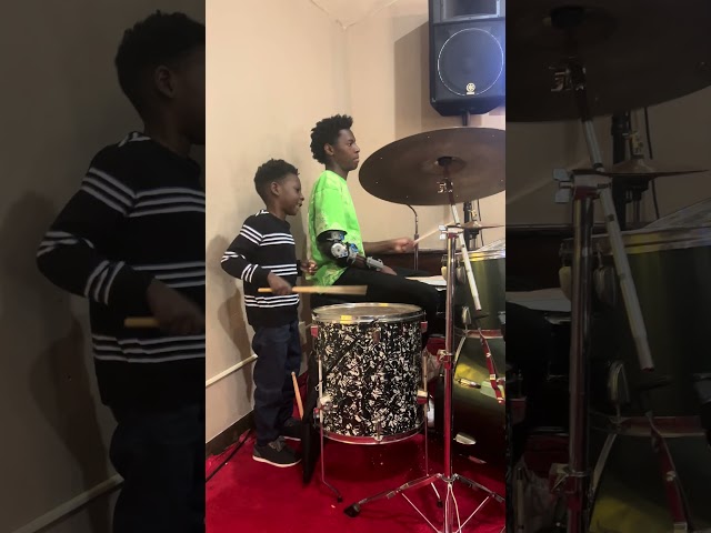 Brothers Drumming for Jesus! #duet #mom #brother #church #drums