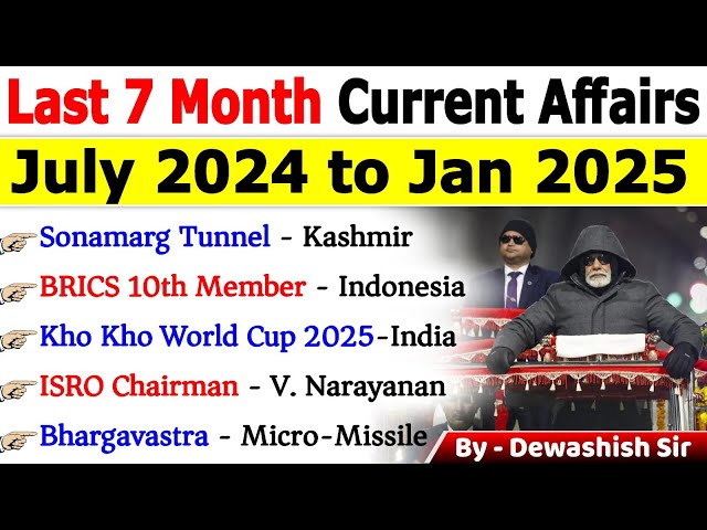 Last 7 Months Current Affairs 2025 | July 2024 To January 2025 | Important Current Affairs 2025