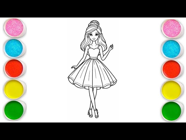 Cute Barbie Girl Drawing for kids, Painting & Coloring for kids, Toddlers | Let's Draw Together