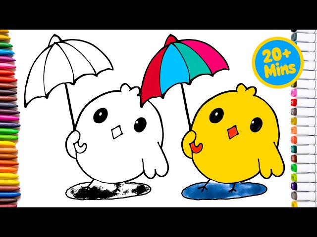 How to Draw cute CHICK 🐥 🐣 with UMBRELLA ☔️ 💦 🌧️ | Step by Step | Easy drawing for kids 🌈 🌈