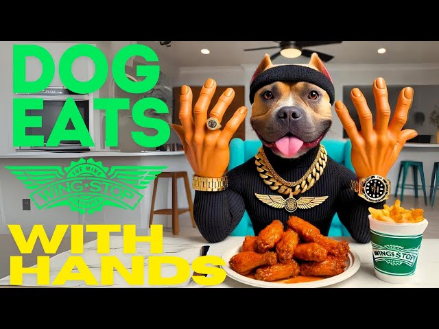 Smart Dog With Hands Eating Wingstop 4K ASMR