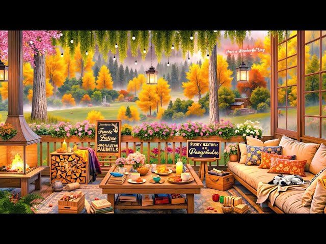 Jazz Relaxing Music & Fireplace Sounds for Work, Unwind 🌸 Cozy Spring Morning Coffee Shop Ambience