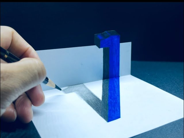 easy draw 3d number 1 on paper for beginners, how to draw 3D number 1