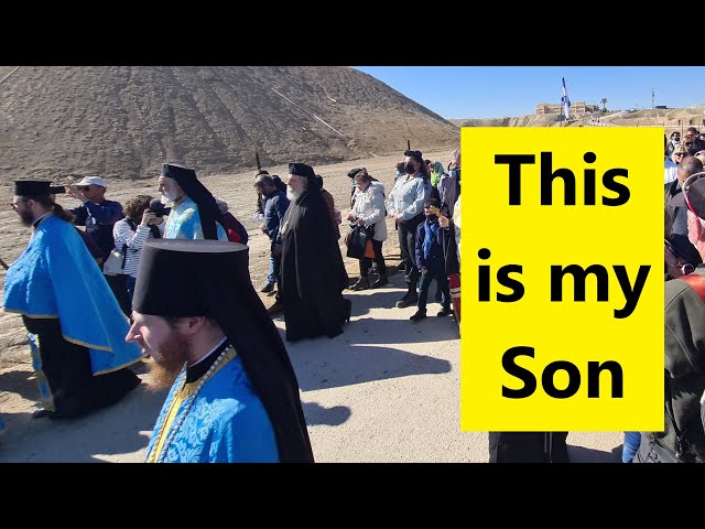 The procession reaches the site where Jesus was baptized during the Greek Orthodox Epiphany.