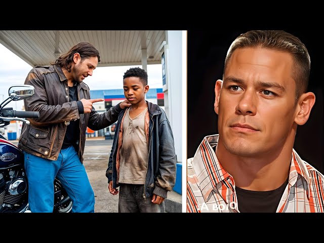 A biker humiliates a black boy, unaware that John Cena is nearby!