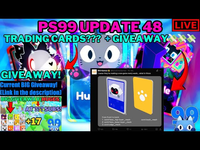 🔴LIVE: Pet Simulator 99 | Update 48 - Trading Cards??? + Giveaway!💸🤑💲