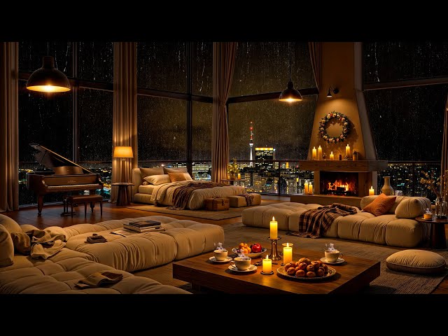 Rainy Night Jazz ⛈ Cozy Luxury Apartment with Ethereal Jazz Saxophone Music & Rain Sounds for Relax