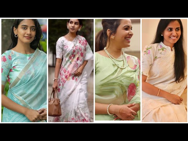 Linen Saree Styling 2025|| Floral Saree Styling ||Best Linen Saree Blouses 2025 || Floral Sarees